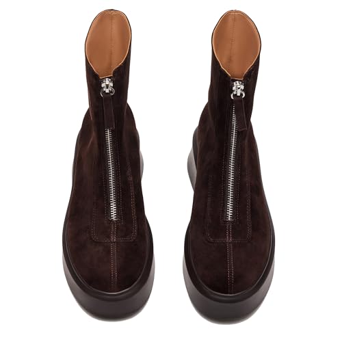 Women's Suede Platform Ankle Chelsea Boots - Comfortable, Casual, Chunky Low Heel, Front Zipper3