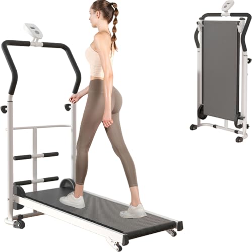 Image of Portable Folding Walking Pad Treadmill with Incline & Handle Bar - Compact Manual Running Machine for Home, Small Spaces, Kids, Adults & Seniors