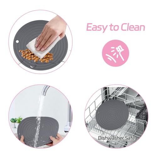 2 Stück Napfunterlage Katzen Rund, 24cm Silikonmatte Hundenapf, Futternapf Unterlage rutschfest Matte Katzenfutter, Topflappen, Futterunterlage Hund für Mittlere und Kleine Haustiere