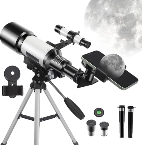 Teleskop für Kinder und Erwachsene, Anfänger, 150-faches astronomisches Refraktor-Teleskop, 70 mm Blende, Astronomie, HD, tragbares Teleskop mit verstellbarem Stativ, Handy-Adapter für Kinder