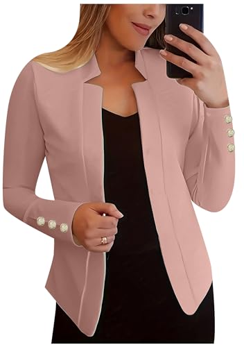 YMING Womens Oversized Open Front Work Blazer Long Sleeve Office Jacket Solid Color Short Cardigans