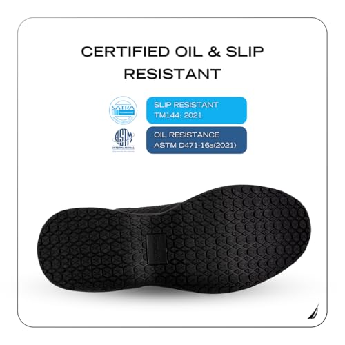 Image of Nautica Black Non Slip Slip On /Lace-Up Work Shoes, Safety Water Resistant Chef Kitchen Trabajo Zapatos Restaurant or Food Service Sneakers - Comfortable and Lightweight for Men and Women