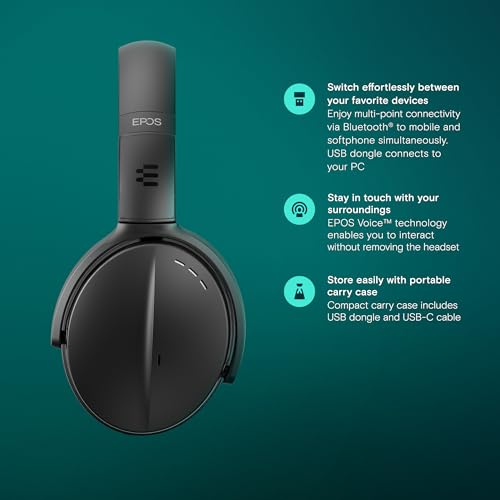 Image of EPOS | SENNHEISER Adapt 560 (1000207) - Dual-Sided, Dual-Connectivity, Wireless, Bluetooth, ANC On-Ear Headset | Discreet Foldable Boom Mic | for Mobile Phone & Softphone | Teams Certified (Black)
