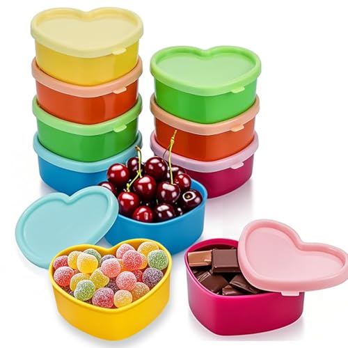 Lubarion 10Pcs Heart-Shaped Mini Containers with Lids 90ML Plastic Storage Pots for Snacks Sauces & Small Portions