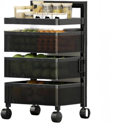 Zxyler 360度回転式キャスター付き収納ワゴン キッチン収納棚 ベッドルーム・トイレ対応 多層収納ラック フルーツ・野菜・お菓子・雑物収納可 隙間収納 丈夫 新しい収納システム