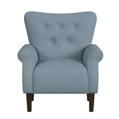 Image of Spatial Order Rolled Arm Wingback Accent Chair - Blue Textured Woven