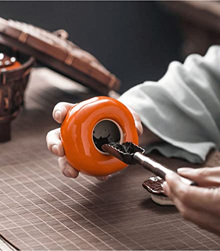 Image of Liang baobao 2pcs Mini Tea Storage Containers ceramic jars with lids persimmon Jar container Orange Ornament for Tea Coffee Food Herb Candy Chocolate Sugar Spices (persimmon)