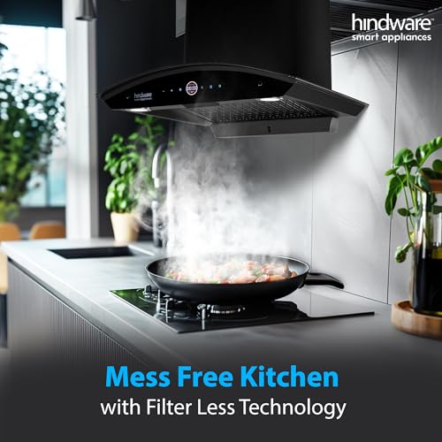 Image of Hindware Smart Appliances | Nadia BLDC 60 IN Kitchen Chimney | 1600 CMH |Curved Glass | Filterless | Auto Clean | Touch Control, Motion Sensor | 12 Yrs Warranty on Motor & 3 Yrs on Product (Black)