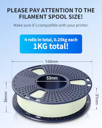 Image of JAYO 3D Printer Filament Bundle, Glow in The Dark PLA Filament 1.75mm, 250g Spool, 4 Rolls, 1kg in Total, Luminous Green, Blue and Red, White