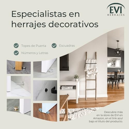 EVI Herrajes | Tope para Puerta | Acero Inoxidable Acabado Mate - Goma Transparente | Hueco Útil 50 mm de Grosor | Fijación Adhesiva o con Tornillo+Taco | Mod. I-164RTADAM