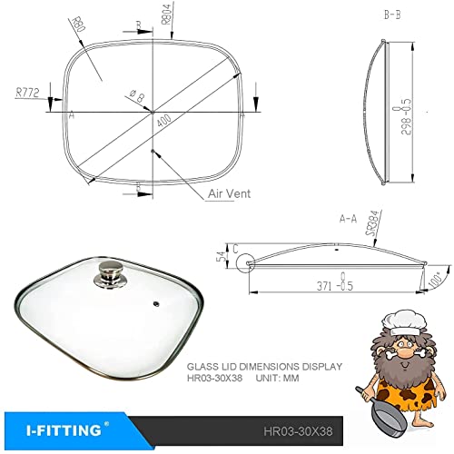 Hr Huare Technology Square Glass Lid 11.73"X14.6" For Grill Pan/Skillets Tempered Cookware Lid Replacement Square Pans Cover Dishwasher Safe, Standing Handle For Alternate Use, 1Pack #TOP3