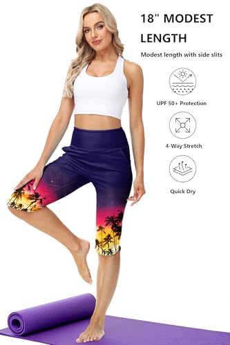 Image of AOBUTE Womens Swim Capris Pant Sun Protection High Waisted Swimming Leggings with Pockets (No Lining)