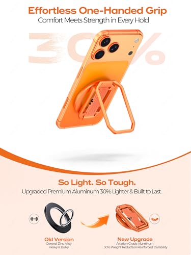 Image of 【On-the-Go】Pro Aluminum Phone Grip Stand for MagSafe,【Extendable】360 Rotatable Magnetic Ring Holder with【Anti-Slip】Finger Strap for iPhone 17 16 Pro Max Portrait Landscape & Mag Safe Case - Orange