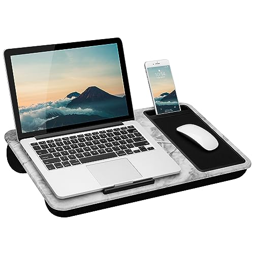 LAPGEAR Home Office Lap Desk with Device Ledge, Mouse Pad, and Phone Holder – White Marble – Fits Up To 15.6 Inch Laptops – Style No. 91501