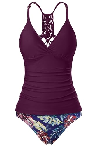 Holipick Women Purple Leaves Tummy Control Two Piece...