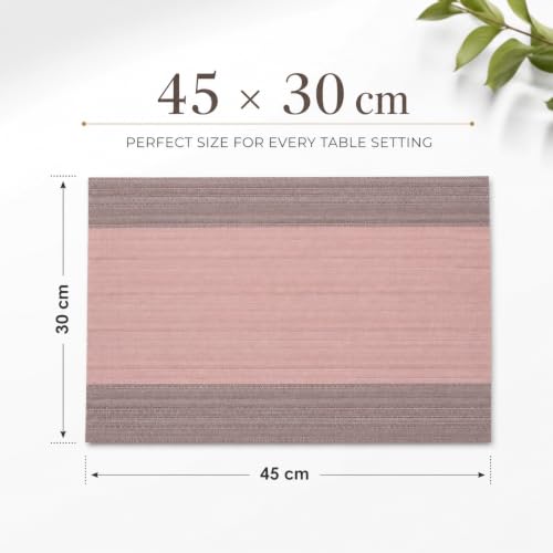 Image of YELONA Placemats Set of 4, Heat-Resistant Woven Vinyl Table Mats, Non-Slip & Washable Dining Tablemats for Kitchen & Dinner Decor, Peach & Brown (45cm x 30cm)