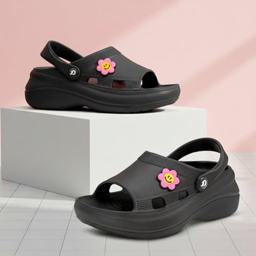 Image of DOCTOR EXTRA SOFT Women's Classic Smiley Charm Clogs /Sandals with Adjustable Back Strap for Adult| Comfortable & Lightweight | Stylish & Anti-Skid| Casual Waterproof Everyday Mules Girls Ladies D-539