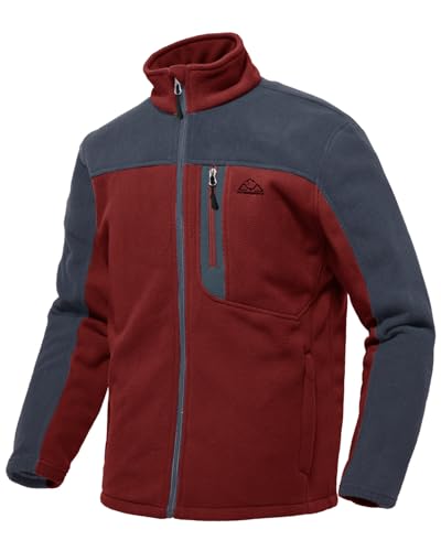 Image of donhobo Mens Fleece Jackets Full Zip Lightweight Casual Jacket with Pockets Stand Collar Outdoor Winter Coat for Walking Hiking Fishing Camping(Wine red, M)