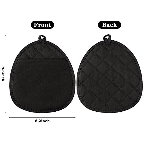 Grobro7 5Pcs Pot Holder With Pockets Cotton Round Potholder Heat Resistant Hot Pad Machine Washable Oven Mitt Multipurpose Potholders Terry Cloth For Kitchen Baking Cooking Grilling 10 X 8 In Black #TOP1