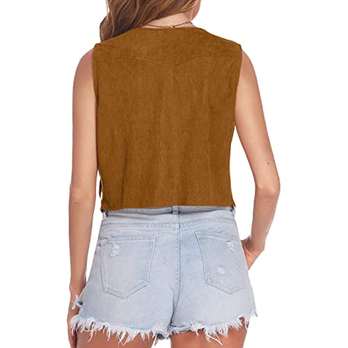 Western Fringe Vest Tops Womens Classic Suede Leather 70s Cowboy Shirt Rodeo Outfits Sleeveless Hippie Tassel Jackets3
