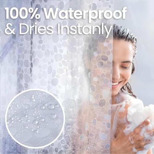 Kuber Industries (Pack of 2) Shower Curtain (7 Feet) Bathroom Curtain | AC Curtains | PVC Waterproof Bathtub Curtain | 8 Rings Curtain | Bathroom Window Curtain | Stone Print | Transparent