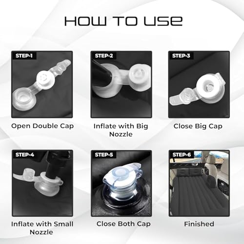 Image of amazon basics Polyvinyl Chloride Car Bed for Back Seat - Black (Pack of 1)|Inflatable Bed with 2 Air Pillow & Air Pump |Portable Car Bed for Kids, Travel, Trips, Camping, Picnic, Pool & Beach