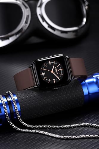 Image of Daniel Hechter Paris Lea Collection Watch for Women with Square Dial, Crystal and Rose Gold Markers, Date Display and Silicone Strap