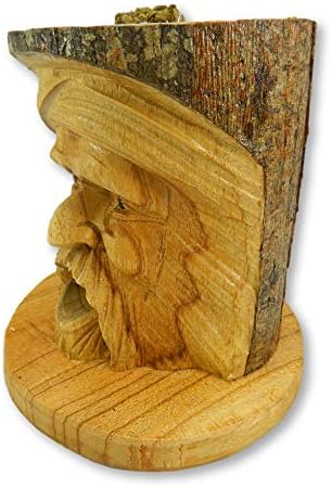 Thai Gifts Wooden Hand Carved Forest Green Man Bird House Garden Nesting Tree Hanging Box