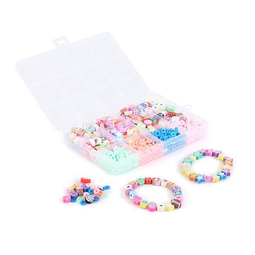 Image of Ambitieux DIY Bracelet Making Kit for Girls - 12 Types Colorful Beads with Charms, Elastic Thread, Earrings, Clasps & Rings - Jewellery Craft Kit for Kids, Birthday Return Gift, Rakhi Special Set for 2 3 4 5 6 7 8 9 10 years (Rubber beads)