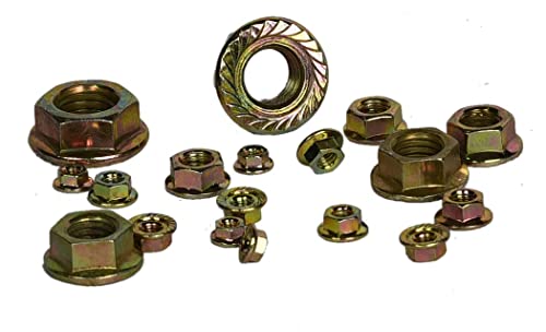 Image of Yellow Coated Flange Head Hexagonal Nuts 7 Sizes M3, M4, M5, M6, M8, M10, M12 665 Pcs Assortment Pack