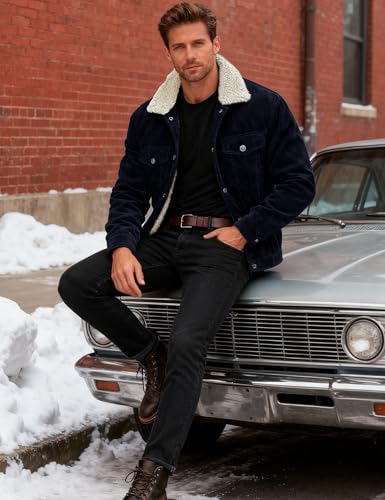 Image of MAGCOMSEN Men's Corduroy Jacket Winter Sherpa Lined Warm Thick Trucker Cargo Coat with 5 Pockets