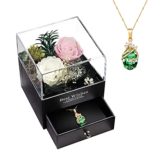 MINCHEDA Regalos Originales para Mujer, Rosa Eterna con Collar, Flores Preservada Hecha a Mano, Romántico para Ella/Mamá para San Valentín, Aniversario Bodas, Cumpleaños