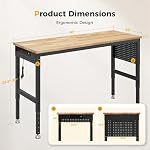 CAMMOO 60" Adjustable Heavy Duty Workbench, 2000 LBS Load Capacity Rubber Wood Work Table with Pegboard, Power Outlets, Work Bench for Garage, Workshop, Office, Home, Commercial
