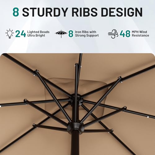 Image of AreShark 8' X 10' Rectangular Patio Umbrella with Solar Lights, Lighted Solar Umbrella with Crank, Outdoor Table Umbrella for Garden, Deck, Backyard, Pool and Beach, Beige