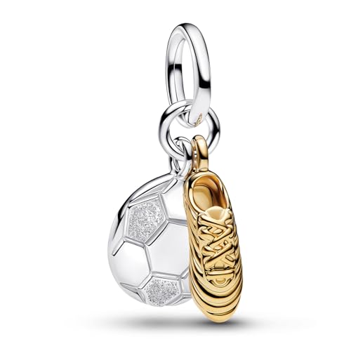 PANDORA Moments 764712C00 - Colgante doble de plata de ley con aleación de metal chapado en oro de 14 quilates, compatible con ME y Moments