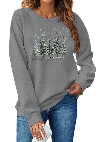 Image of PECHAR Christmas Tree Sweatshirts Women Pine Tree Print Shirts Nature Lover Gift Casual Tee Long Sleeve Xmas Pullover