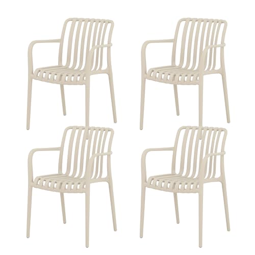 SUN TIME Stapelbare Kunststoff Essstühle Set ，Wetterfeste Gartenstühle für Indoor & Outdoor，Moderne Design Stühle für Terrasse, Balkon, Küche & Esszimmer, Aprikose，4er Set
