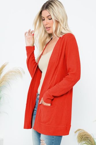 Image of Classic Long Sleeve Open Cardigan - Relaxed Lightweight Pocket Shawl Cardi Outerwear Buffalo Plaid Check, Floral, Solid