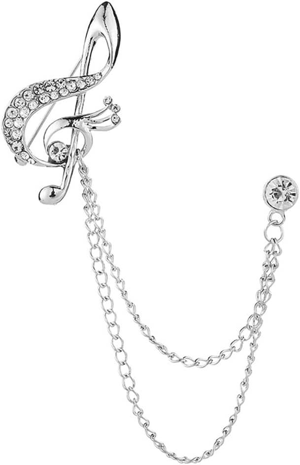 Dainty Music Note Chain Tassel Brooch Pin for Women Men Crystal Rhinestone Musical Pins Clip Sweater Dress Suit Hat Tuxedo Corsage Brooches Fashion Wedding Party Jewelry for Musician Decor