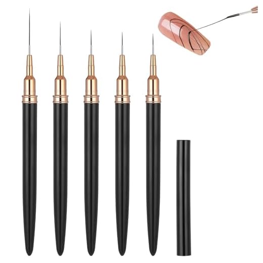 Set de 5 Pinceles para Uñas Profesional con Pincel Kolinsky Uñas Acrilicas de Alta Calidad, Incluye Nail Brush para Decoración Nail Art, Líneas Finas, Incluyendo 4/8/12/20/25mm,Negro