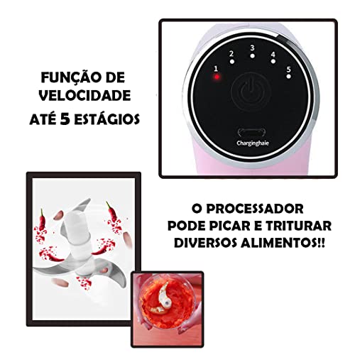 Mini Batedeira Processador E Mixer Triturador 3 Em 1 Recarregável Elétrico De Mão Portátil Sem Fio P