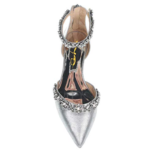 Image of XYD Women Classic Pointed Toe D'Orsay Wedding Flat Sandals Sparkly Rhinestones Ankle Strap Low Heel Dress Shoes with Zipper