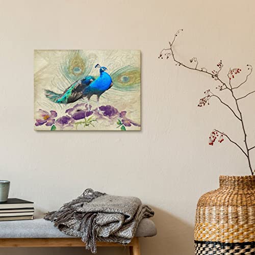 Cuadro de pavo real entre flores con marco de madera estable y duradero 5