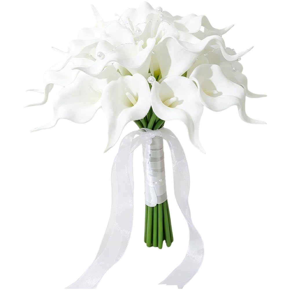 Sofezdo Wedding Bride Bouquet Artificial Holding Flowers Bouquet Elegant Decorative Simulation Calla Orchid Bouquet for Ceremony