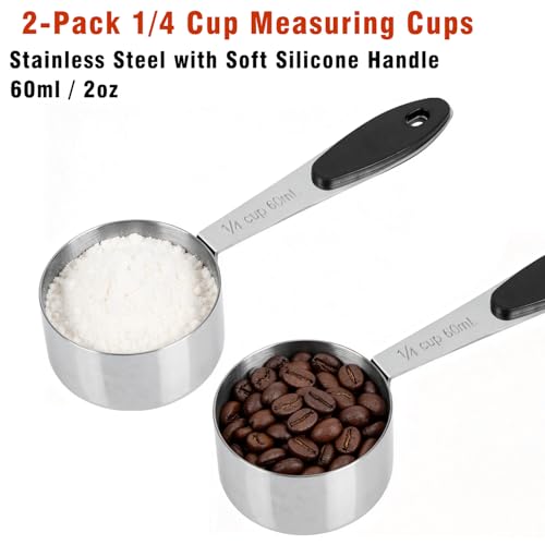 Juego de 2 vasos medidores de acero inoxidable de 1/4 taza miniatura 2