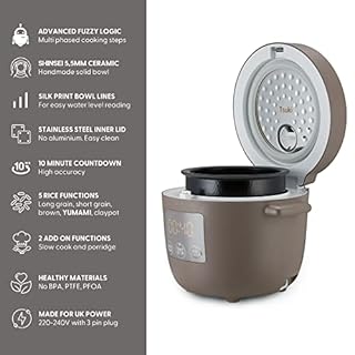 Yum Asia Tsuki Mini Rice Cooker with Shinsei Ceramic Bowl (2.5 cups, 0.45 litre) 5 Rice Cooking Functions, 2 Multicooker Functions, Hidden LED Display, 220-240V UK (Pebble Grey)