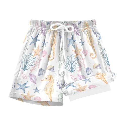Watercolor Seahorses Boys Swim Trunks with Compression Liner Quick Dry Bathing Bottom Kids Beach Shorts
