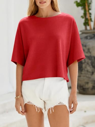 Image of Cicy Bell Womens Half Sleeve Sweaters Oversized Boat Neck Knitted Pullover Sweater Trendy Casual Loose Fit Fall Tops