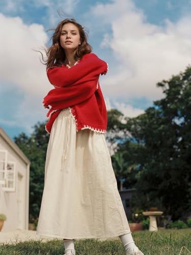 Image of YKR Chunky Knit Cardigan for Women Open Front Contrast Trim Sweaters Button Down Long Sleeve V-Neck Outerwear Coats
