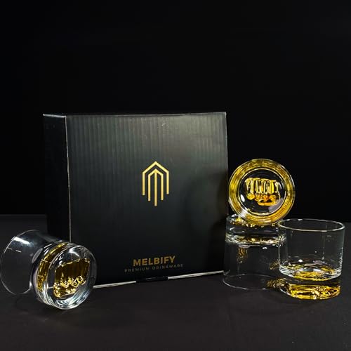 Image of Melbify Gold Knockout Whiskey Glass Gift Set | 4 pcs Set| 300 ml | Ultra-Premium | Gold-Bottomed | Imported | Luxurious | Ideal for Wedding Gifts, Anniversary, VIP and Corporate Gifts